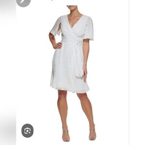DKNY White Polka Dot Wrap Dress SZ 12